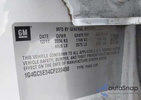 2012 Buick Lacrosse Leather Group из США, поврежденный, VIN 1G4GC5E34CF239490